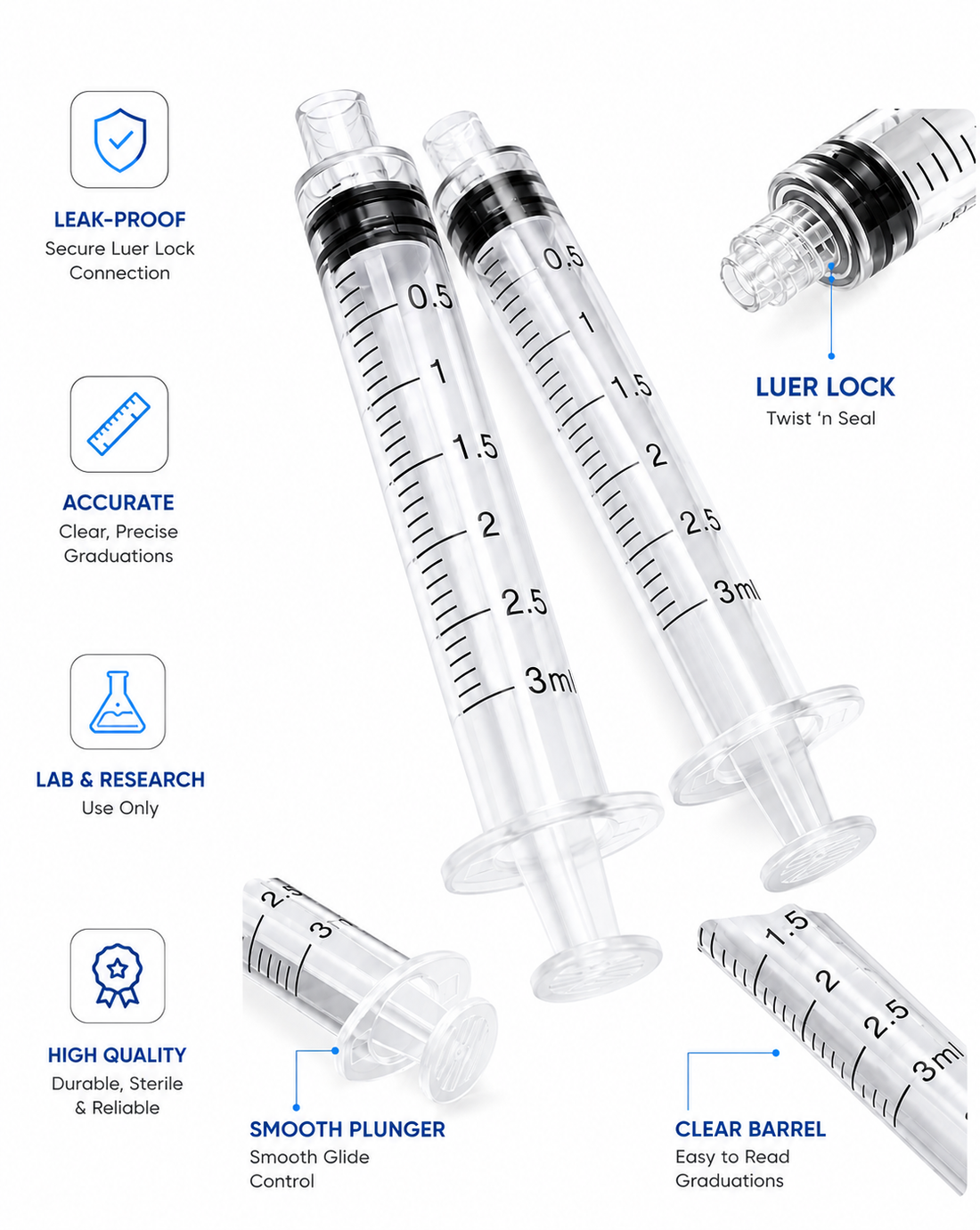 3mL Luer Lock Syringes