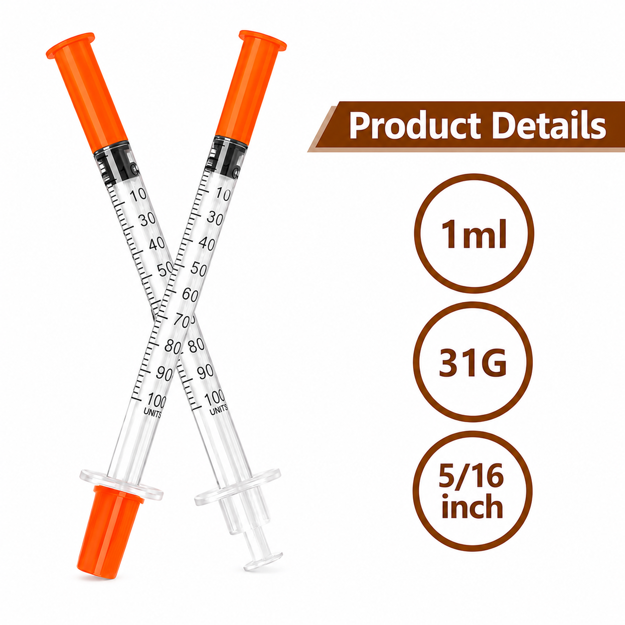 1ml Syringe 31G x8mm(5/16inch) – Disposable Single Use