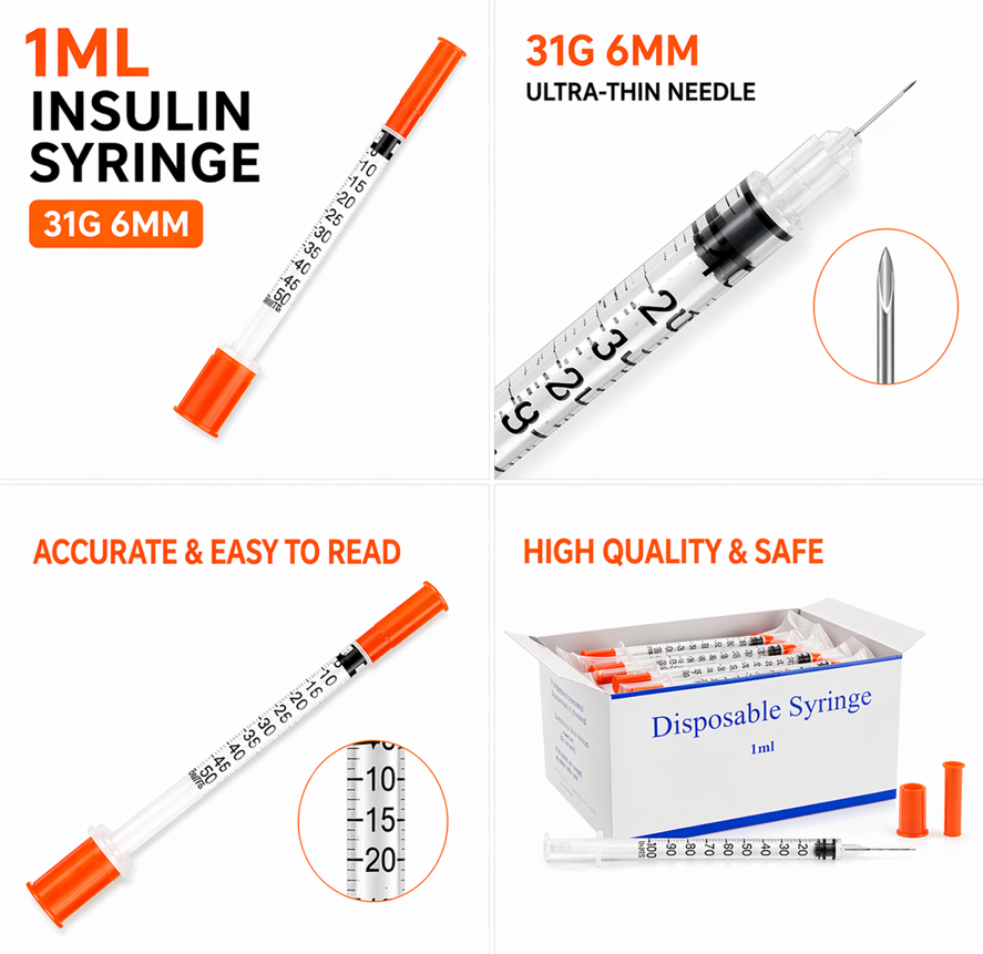 1ml Syringe 31G x 6mm(.236inches) – Disposable Single Use
