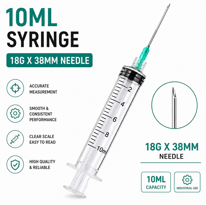 10ml Syringe with 18G x 38mm(1.5inches) Needle – Disposable Single Use ( pack 30/60/100)